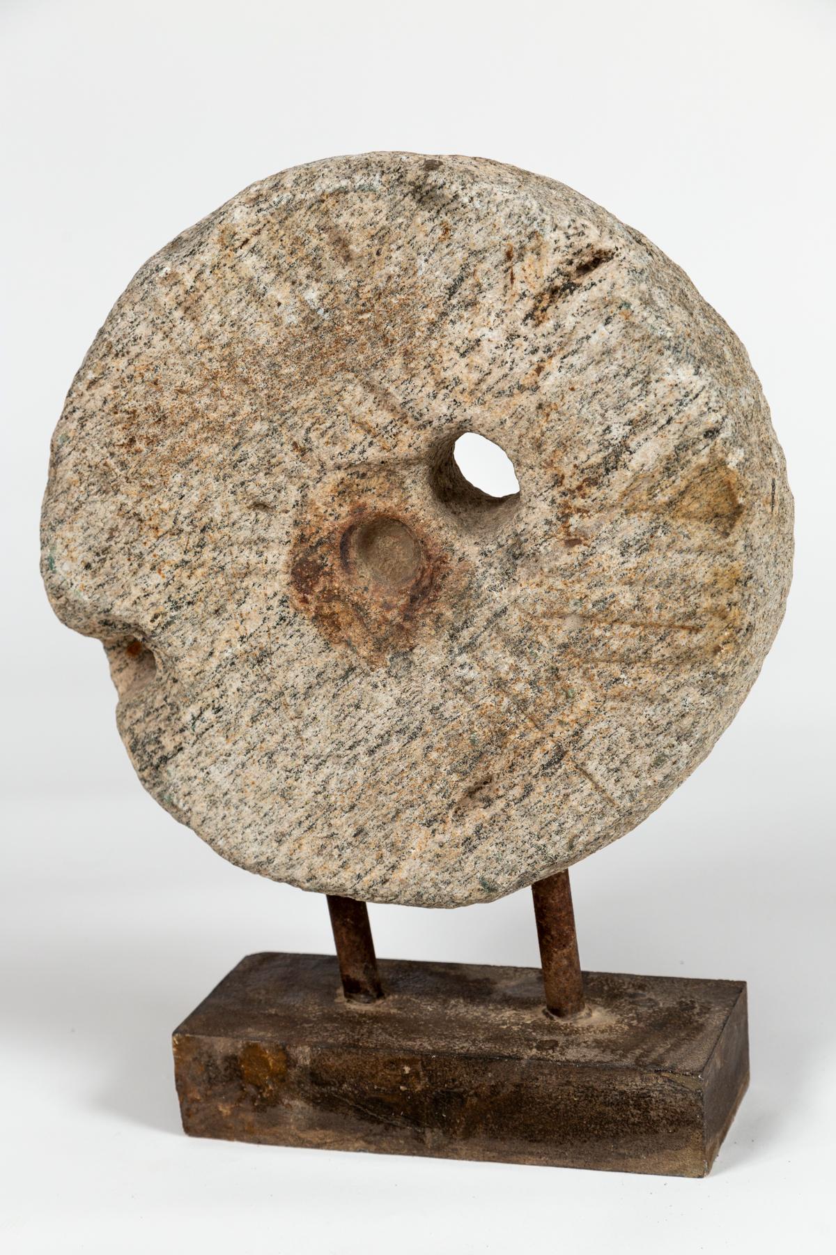 Industrial Vintage Millstone on Base, 20th Century For Sale