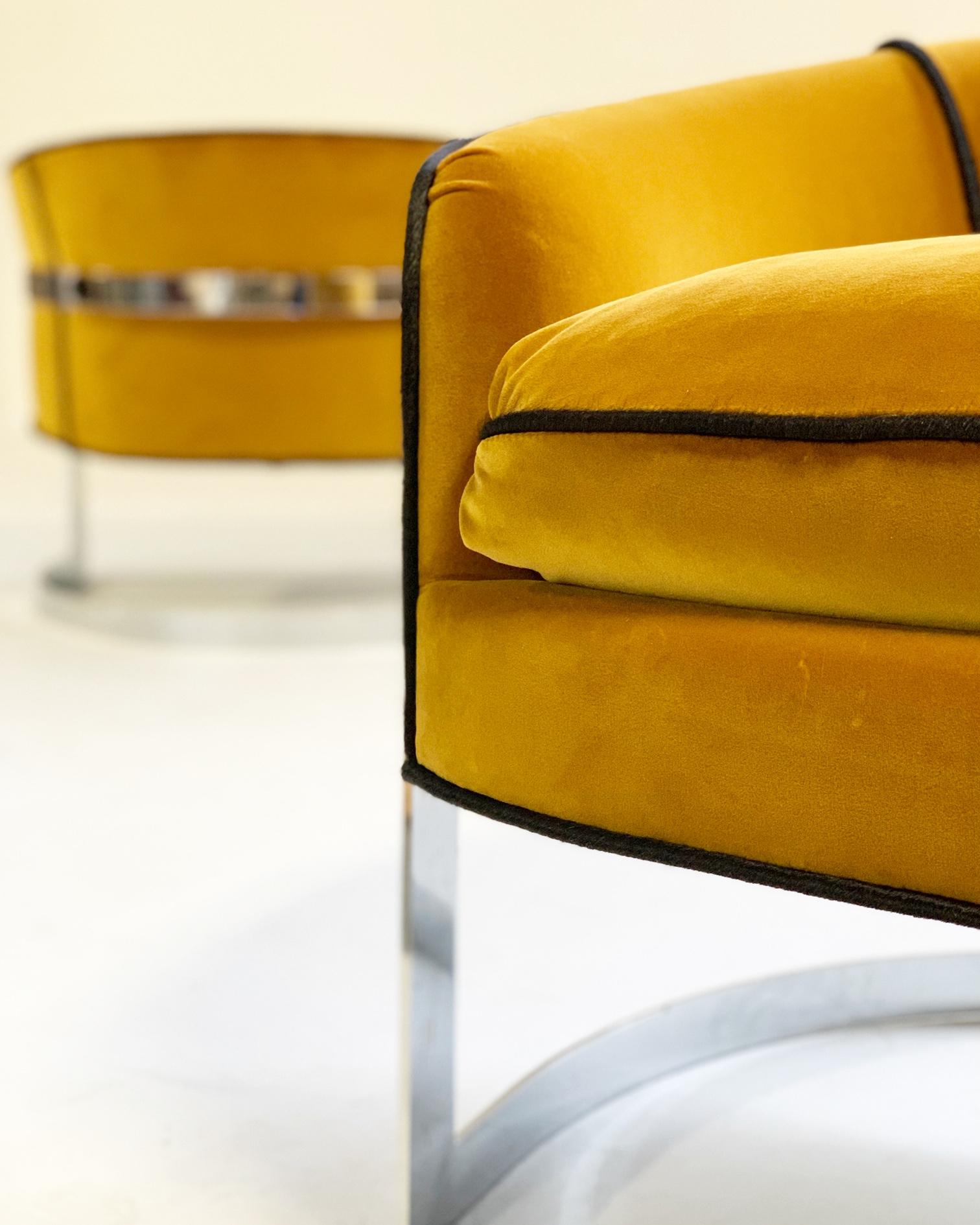 Mid-Century Modern Vintage Chairs Restored in Loro Piana Velvet with Cowhide Welting