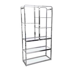 Vintage Milo Baughman Chrome Flat-Bar Étagère, DIA, Shelving Unit