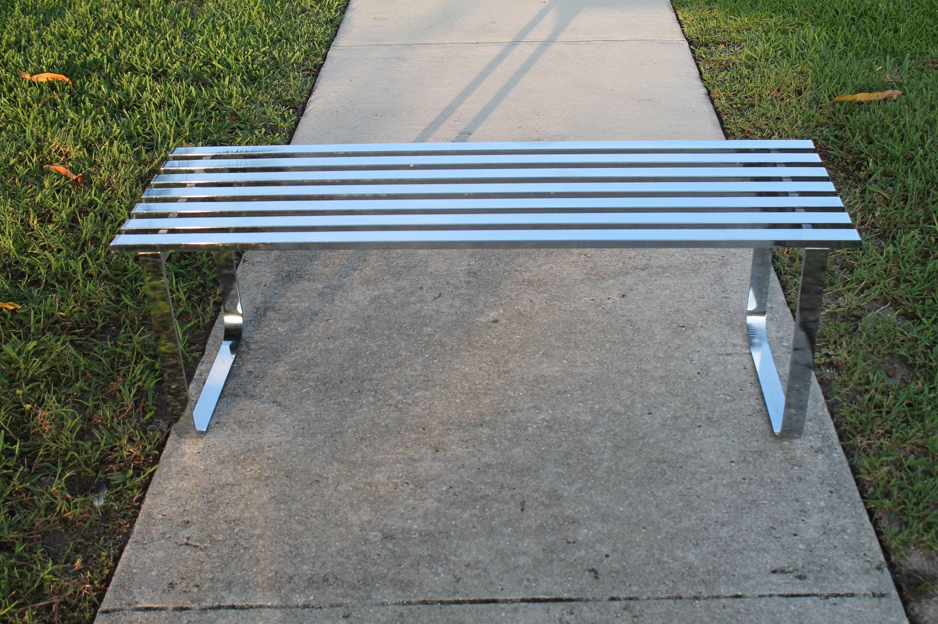 20th Century Vintage DIA Design Institute of America Chrome Slat Bench or Coffee Table, Stele