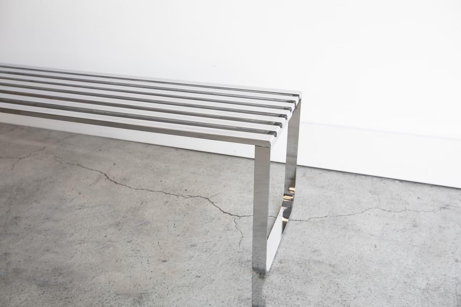 Post-Modern Vintage Milo Baughman Chrome Slatted Coffee Table Bench for DIA circa 1970s For Sale