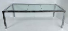 Vintage Milo Baughman DIA Chrome, Glass Dining Table, Expandable with Leaf