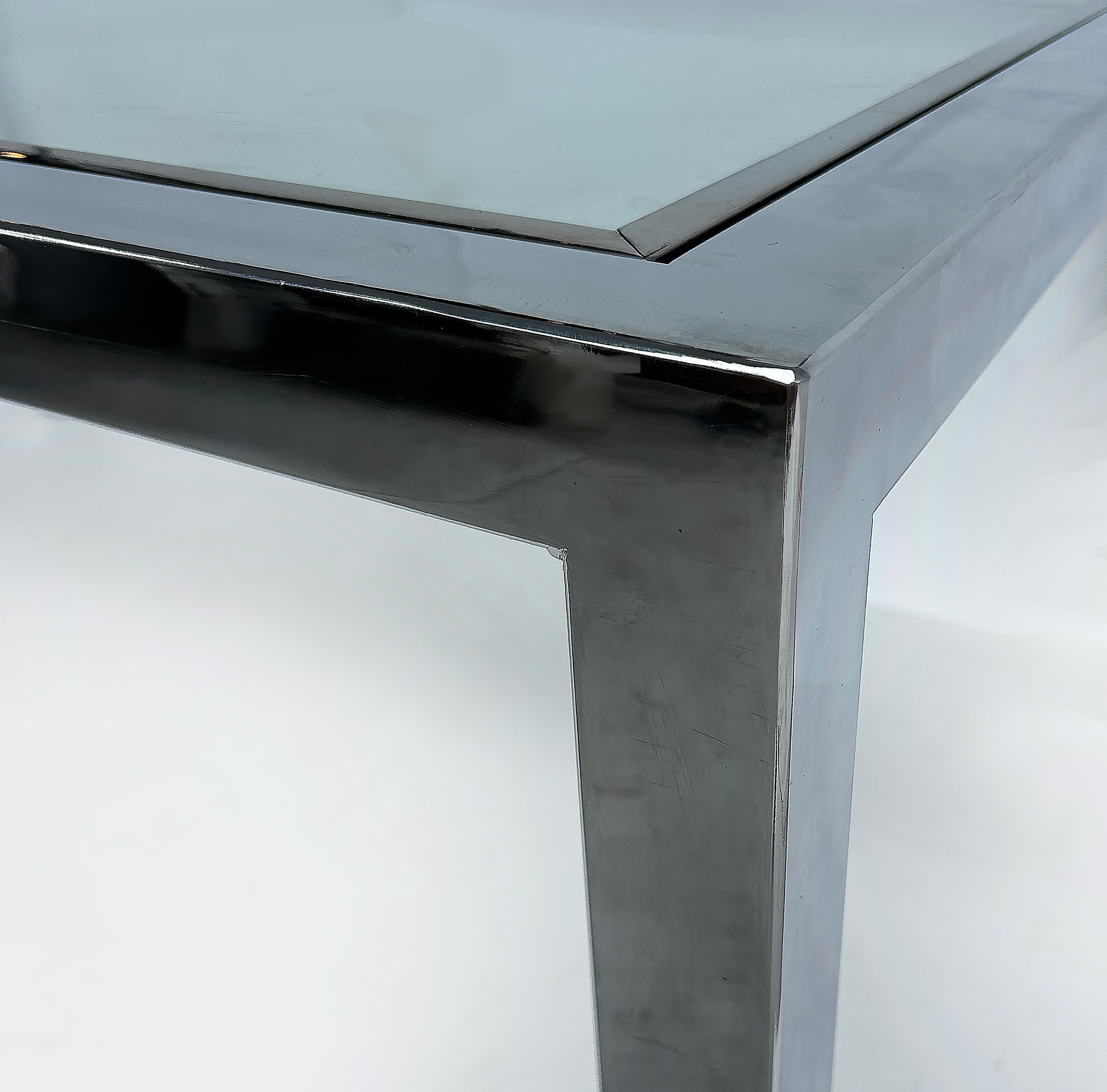 20ième siècle Vintage Milo Baughman DIA Chrome, Table de salle à manger en verre, extensible avec feuille en vente