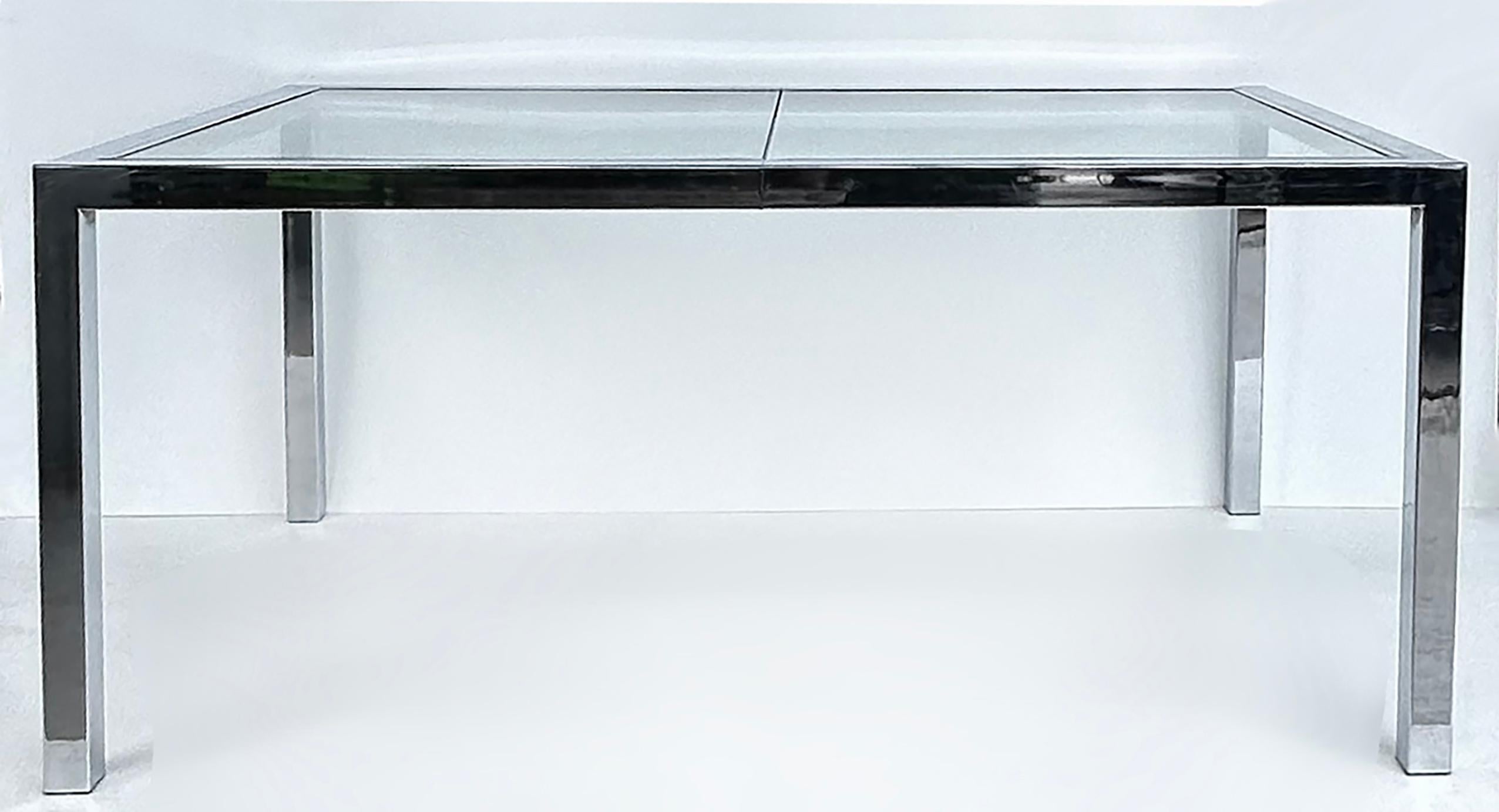 Vintage Milo Baughman DIA Chrome, Table de salle à manger en verre, extensible avec feuille en vente 1