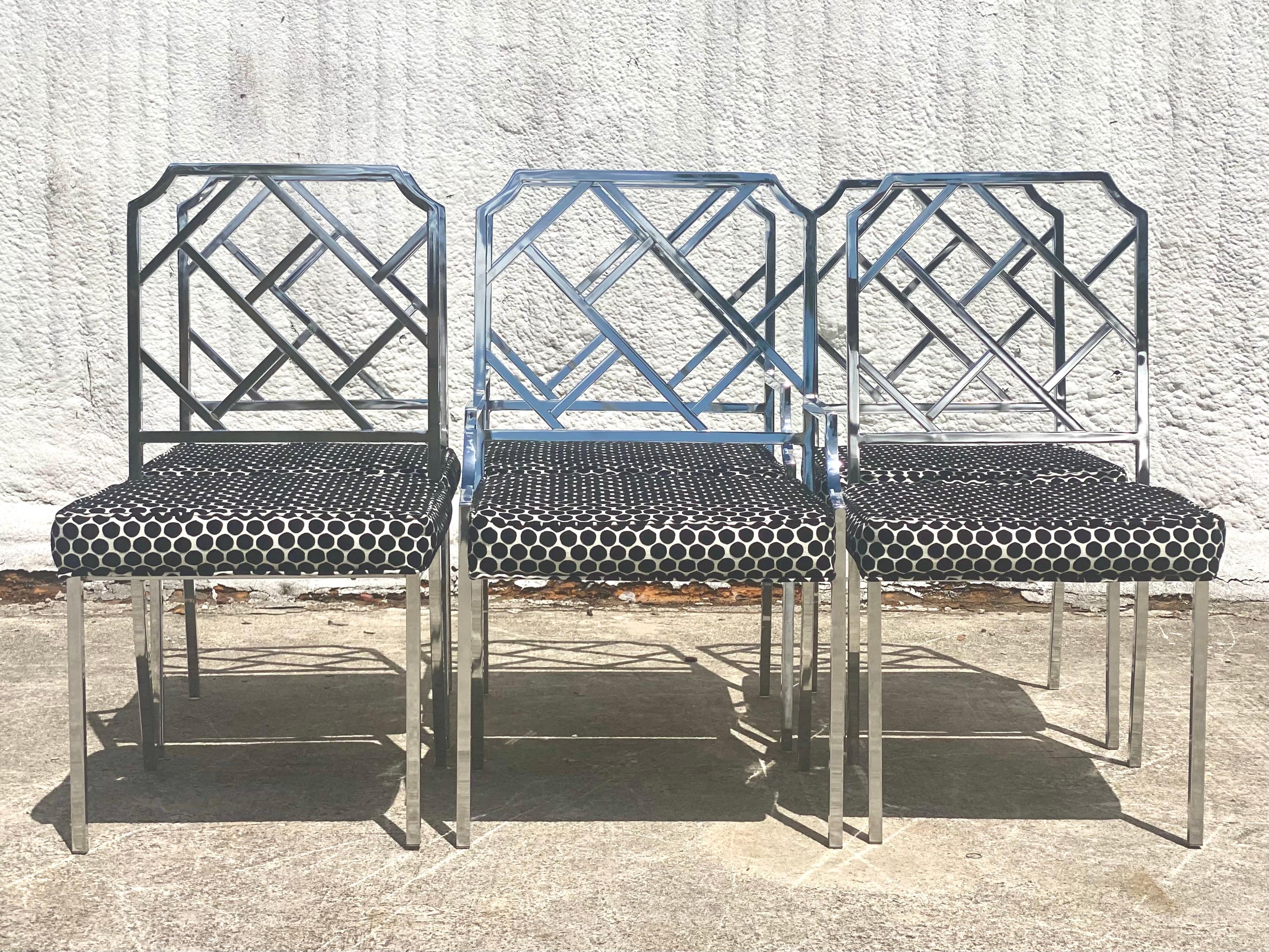 Milo Baughman for Dia Chinese Chippendale Mirror Chrome Dining Chairs - Set of 6 In Good Condition For Sale In west palm beach, FL