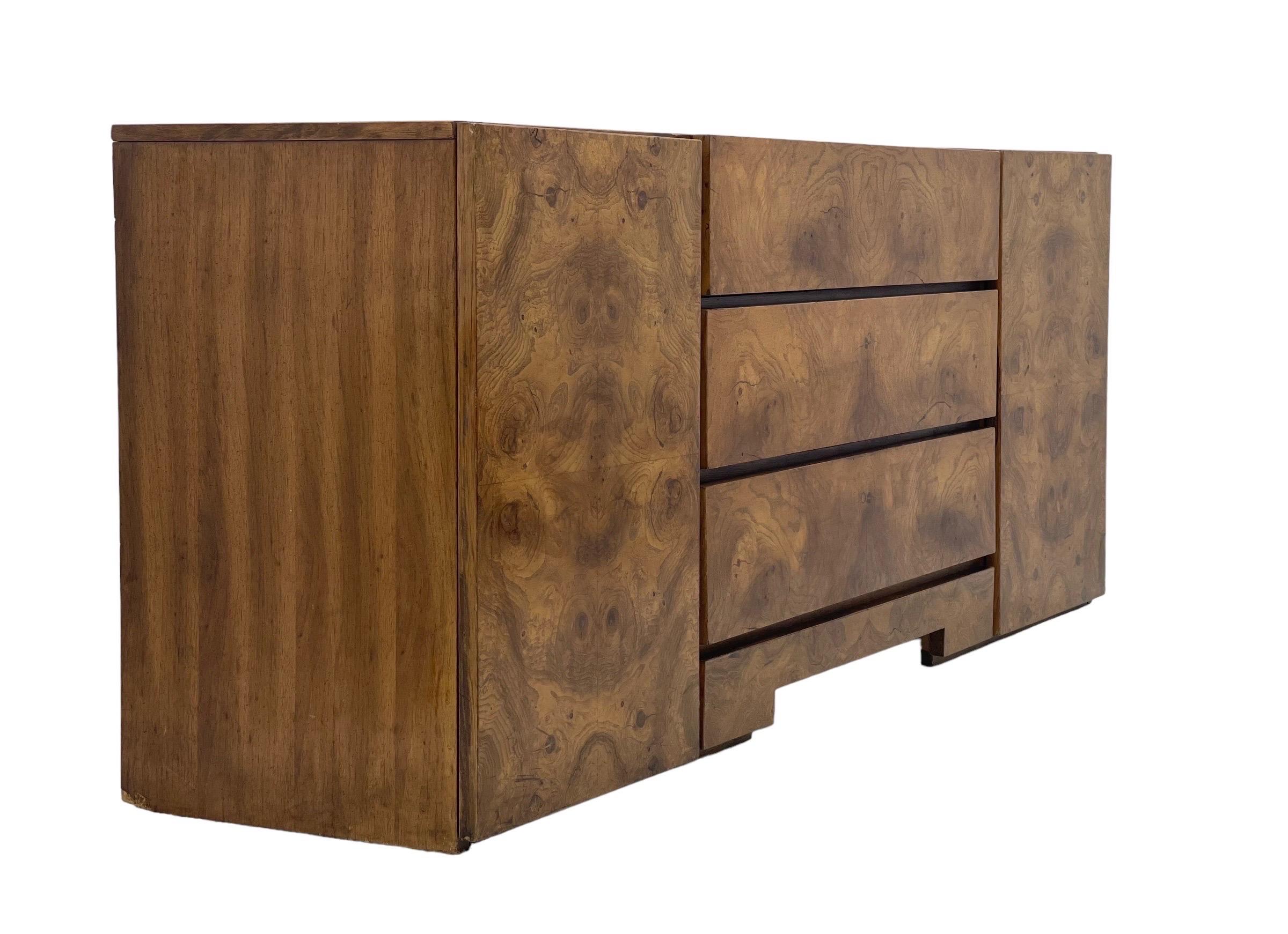 Vintage Milo Baughman for Lane MCM Burl wood Lowboy 9 Drawer Dresser 1