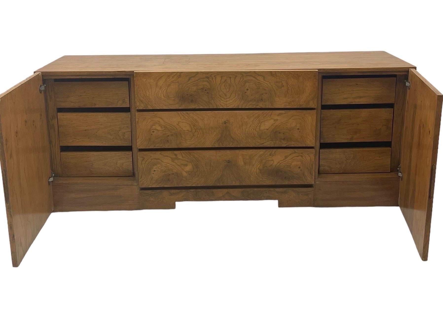 Vintage Milo Baughman for Lane MCM Burl wood Lowboy 9 Drawer Dresser 2