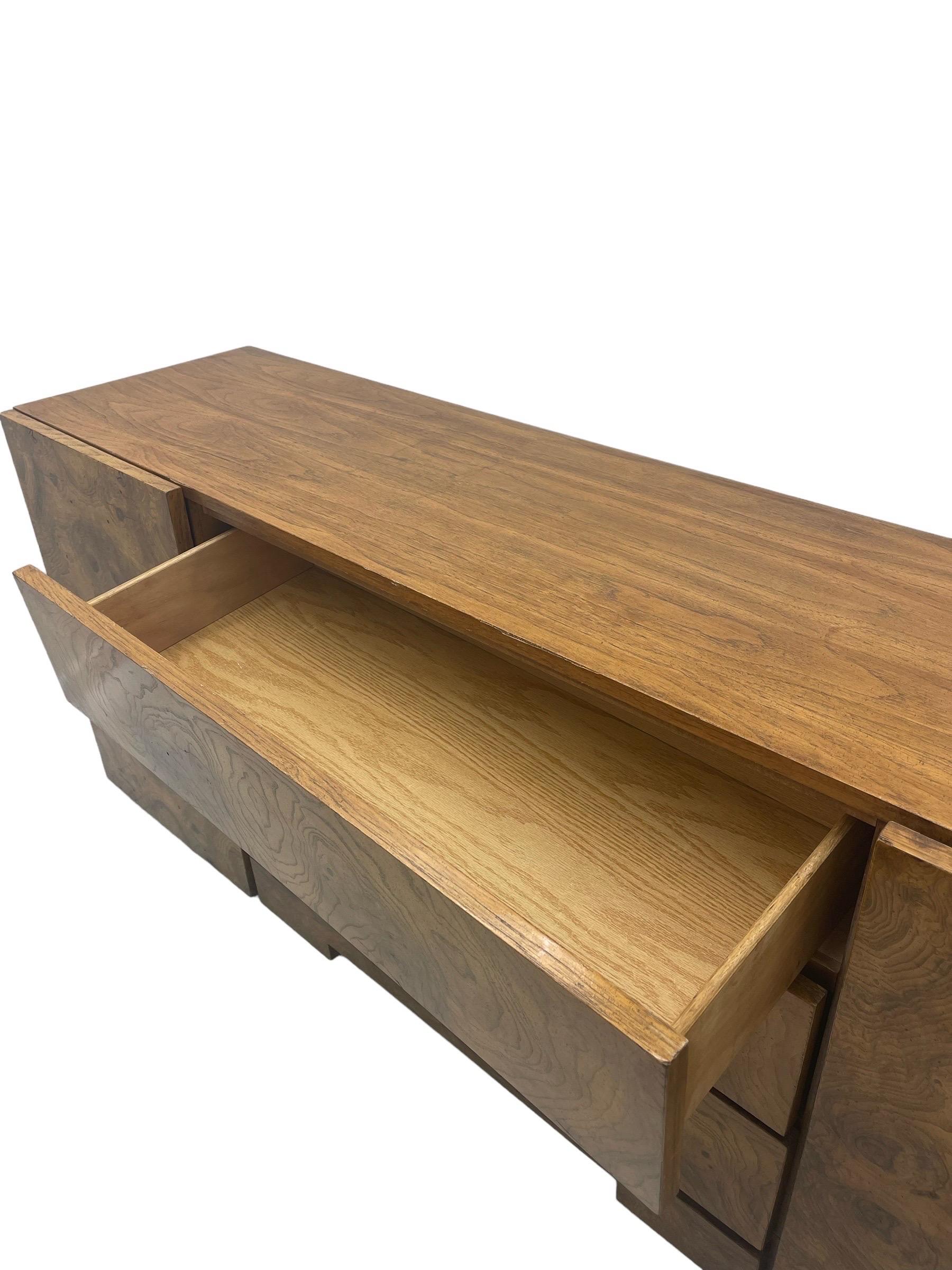 Vintage Milo Baughman for Lane MCM Burl wood Lowboy 9 Drawer Dresser 3