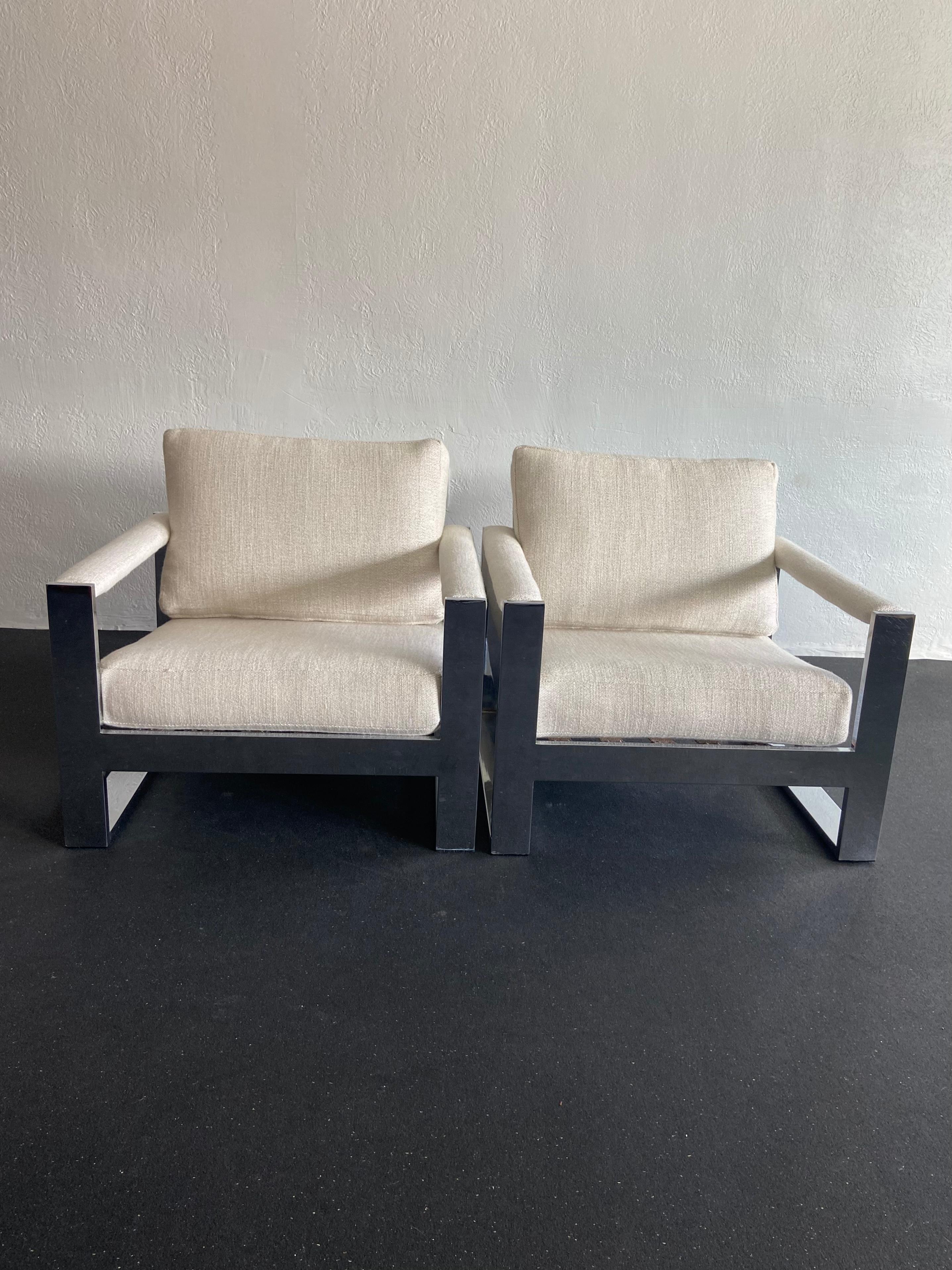 Mid-Century Modern Paire de fauteuils de salon chromés Milo Baughman pour Thayer Coggin en vente