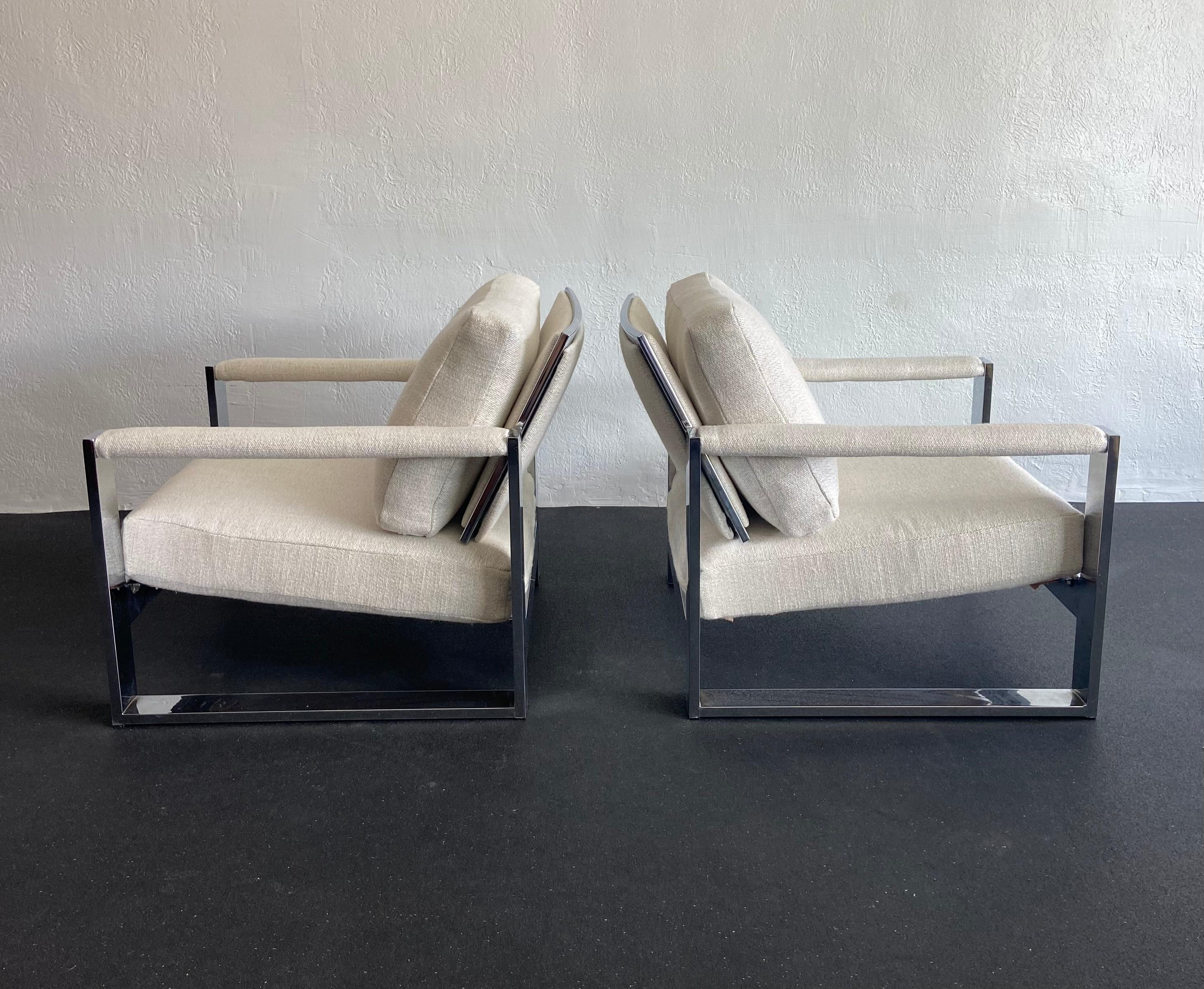 Milo Baughman for Thayer Coggin Chrome Lounge Chairs - a Pair In Good Condition For Sale In West Palm Beach, FL