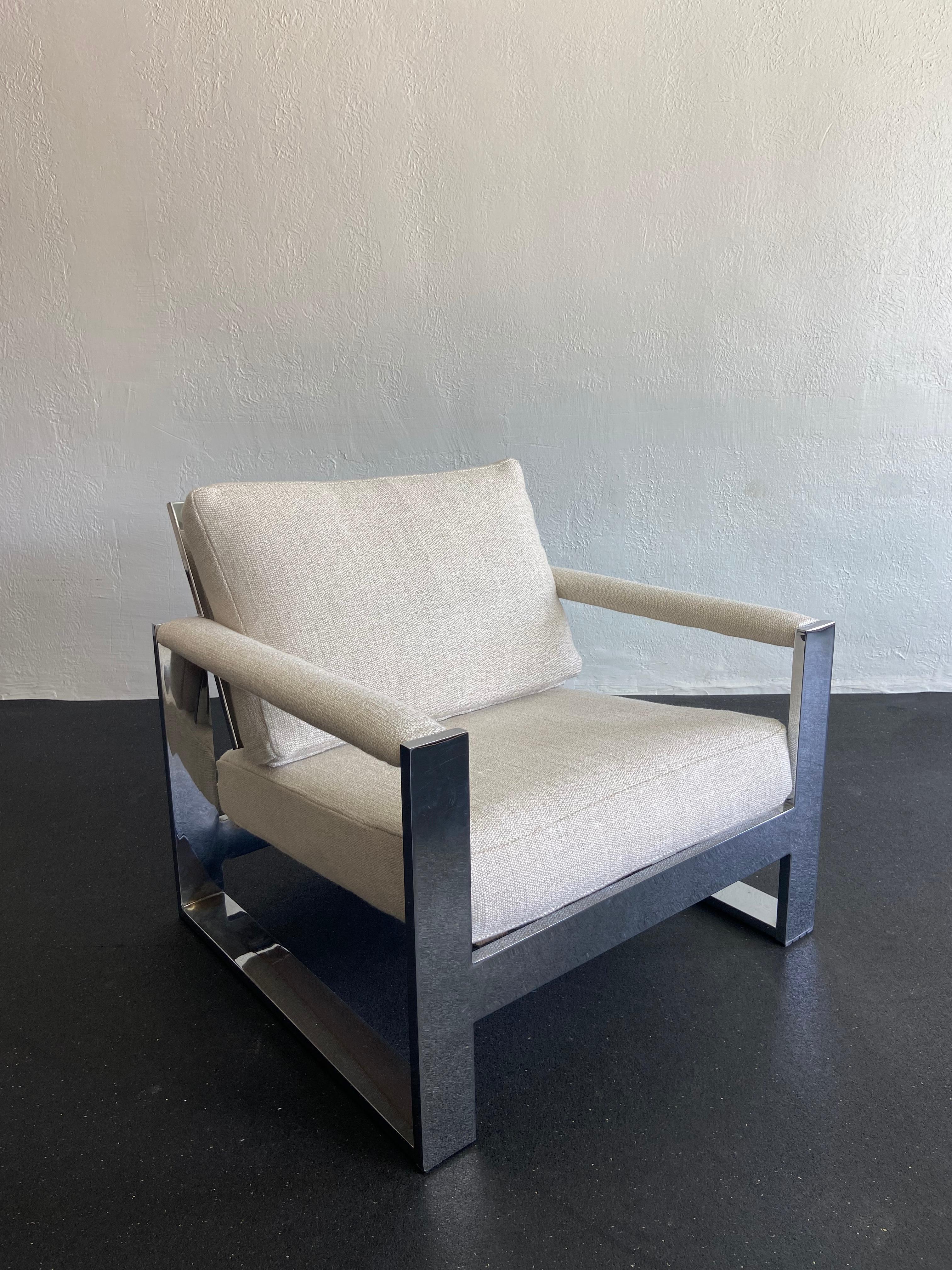 Tissu Paire de fauteuils de salon chromés Milo Baughman pour Thayer Coggin en vente