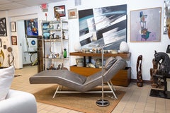 Vintage Milo Baughman for Thayer Coggin Grey Leather Fred Chaise Lounge Chair