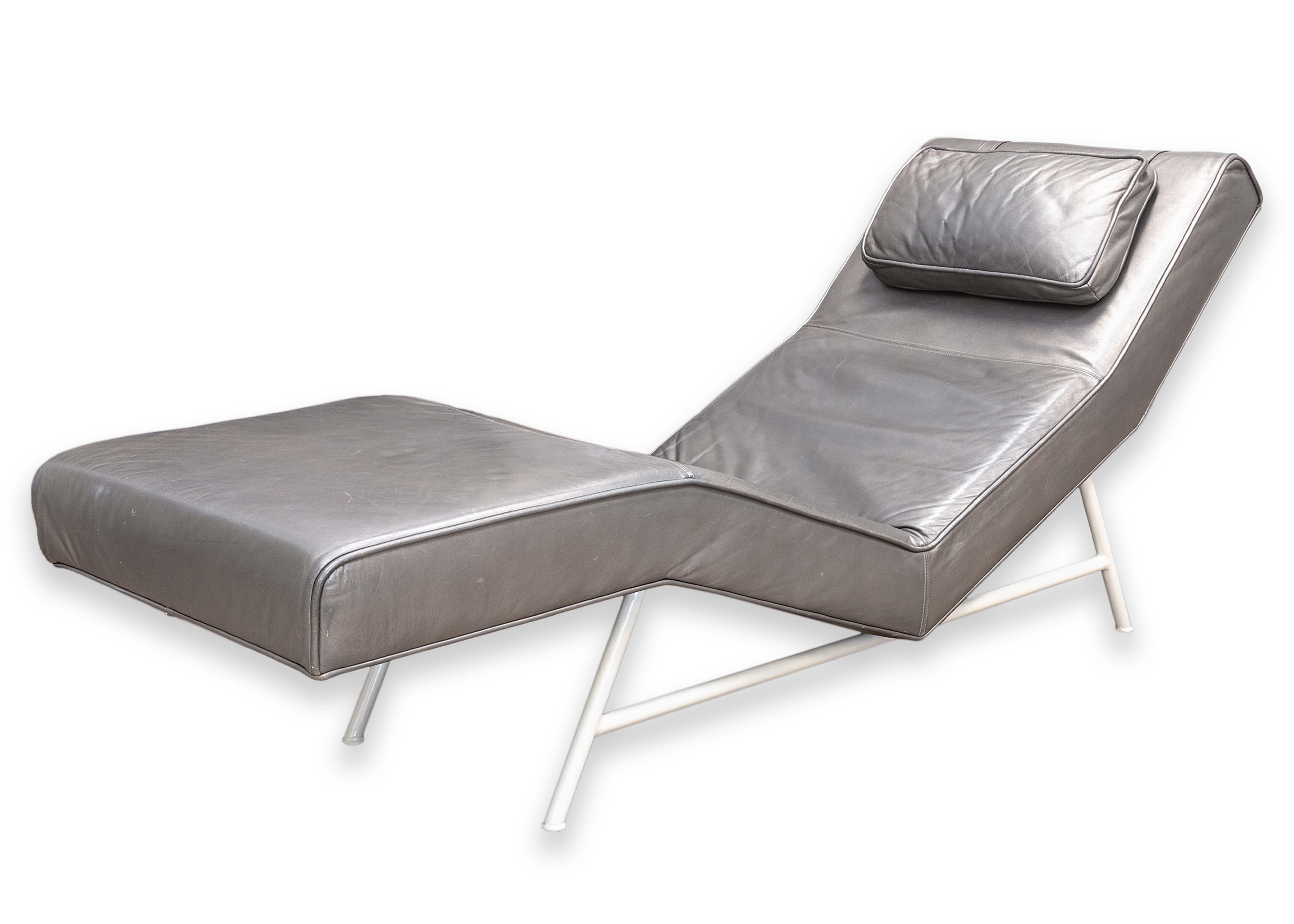 Vintage Milo Baughman for Thayer Coggin Grey Leather Fred Chaise Lounge Chair For Sale 2