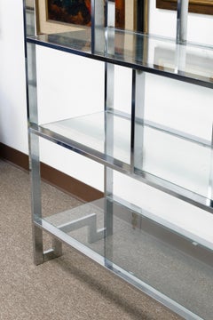 Vintage Milo Baughman Large Chrome and Glass Etagere Shelving Unit