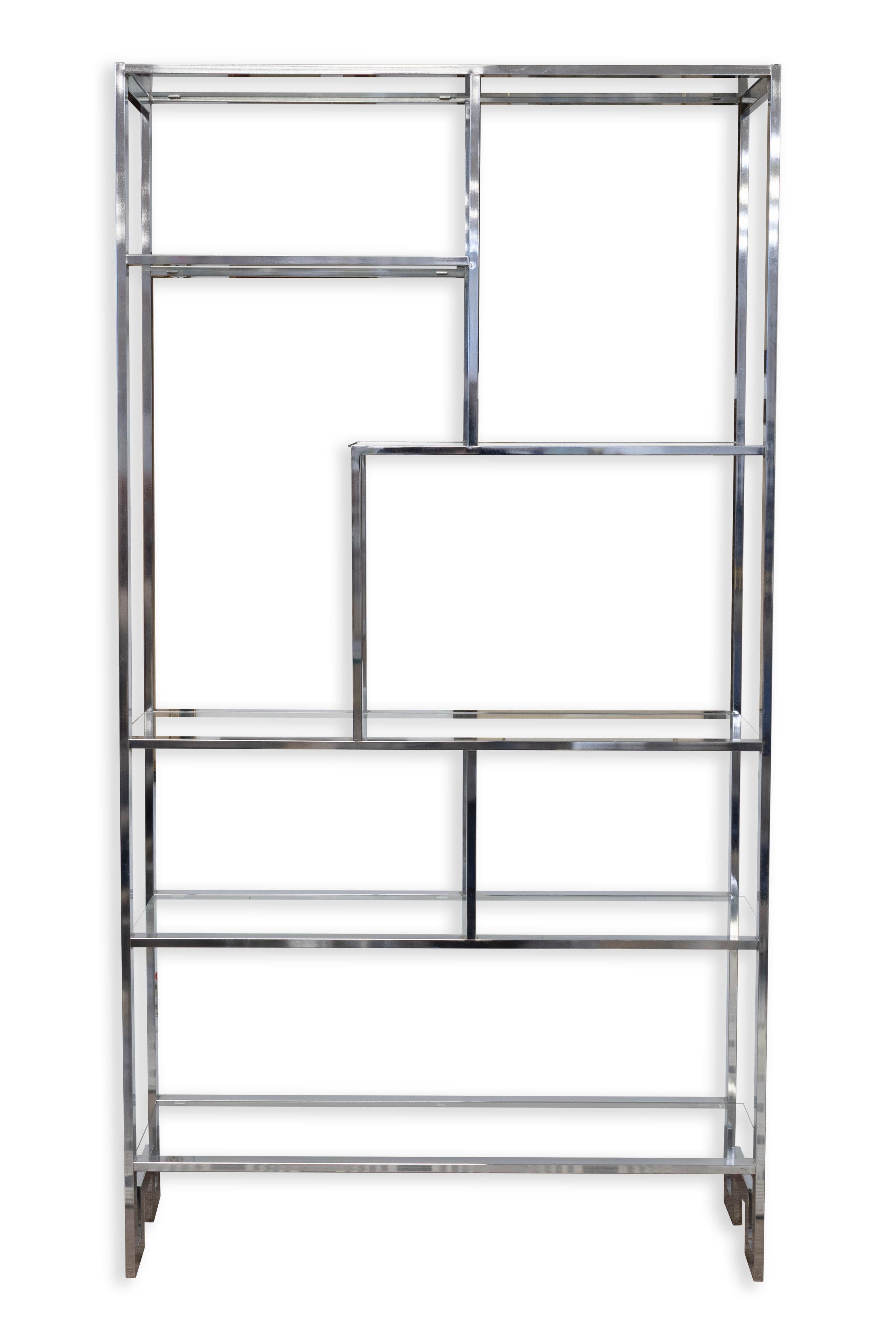 Vintage Milo Baughman Large Chrome and Glass Etagere Shelving Unit In Good Condition For Sale In Keego Harbor, MI