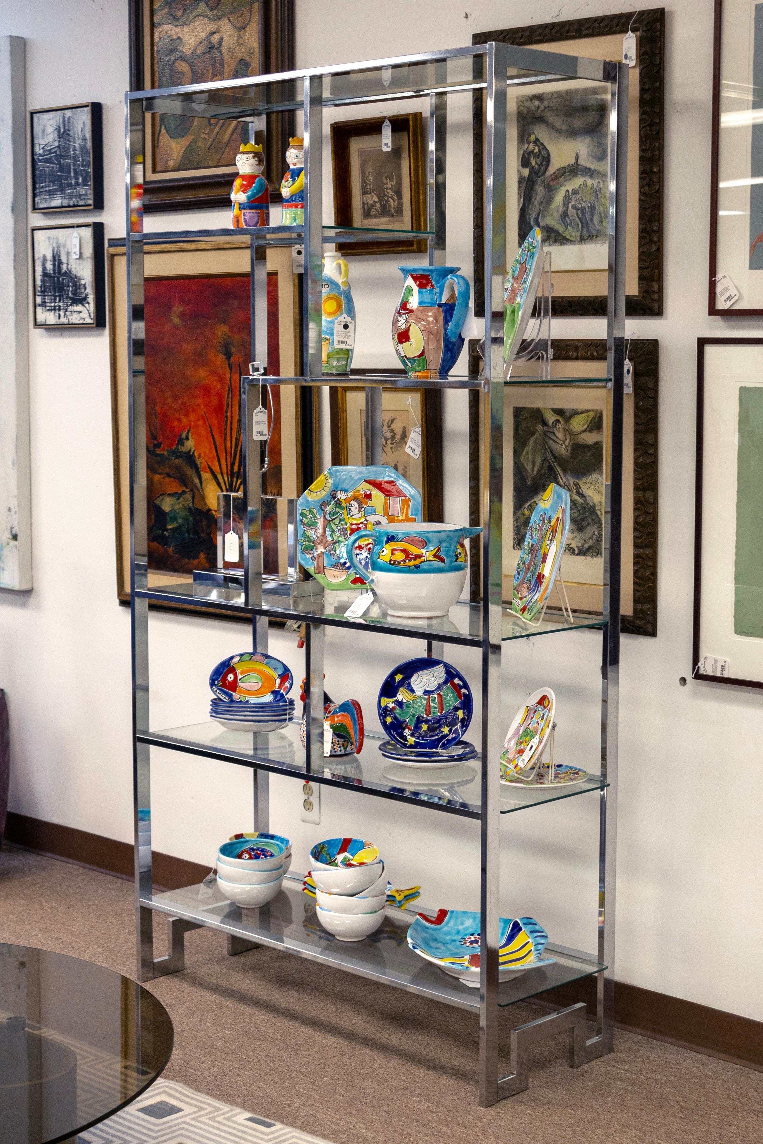 20th Century Vintage Milo Baughman Large Chrome and Glass Etagere Shelving Unit For Sale