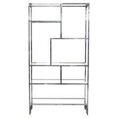 Vintage Milo Baughman Large Chrome and Glass Etagere Shelving Unit