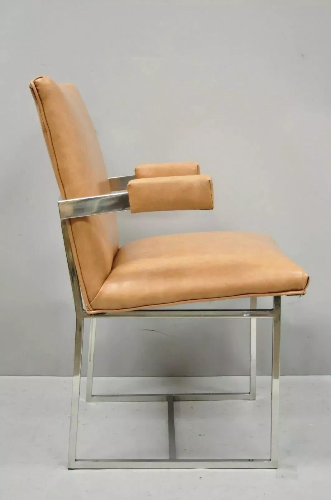 Mid-Century Modern Fauteuil de salle à manger moderne mi-siècle avec cadre flottant chromé Milo Baughman en vente