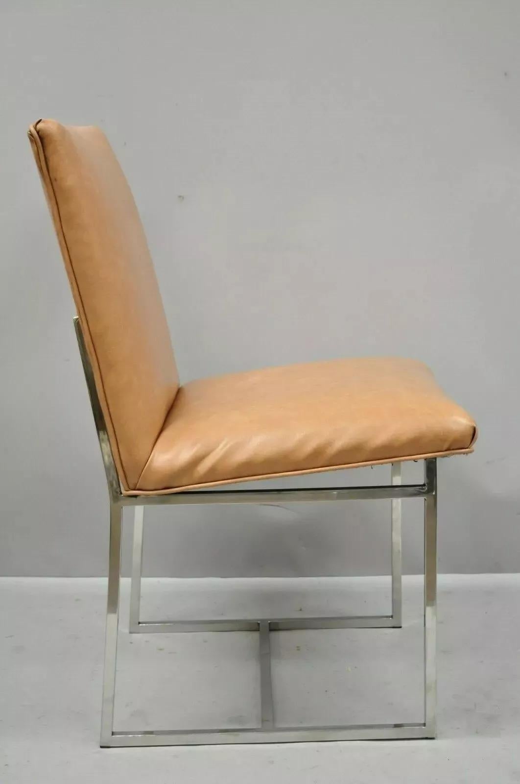 Chaise d'appoint de salle à manger moderne mi-siècle avec cadre flottant chromé Milo Baughman Bon état - En vente à Philadelphia, PA