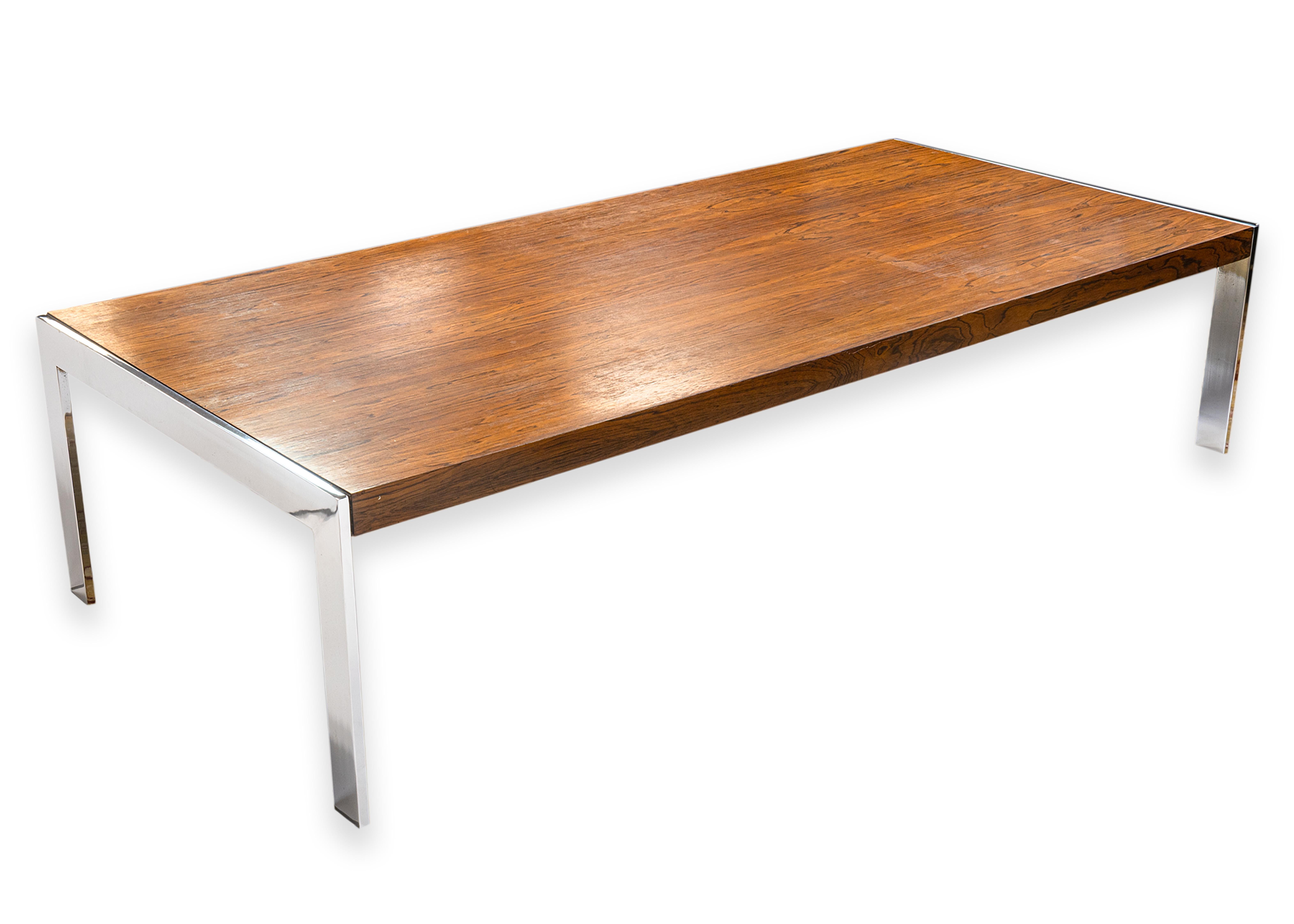 Vintage Milo Baughman Rosenholz und poliertem Chrom rechteckigen Couchtisch im Angebot 1