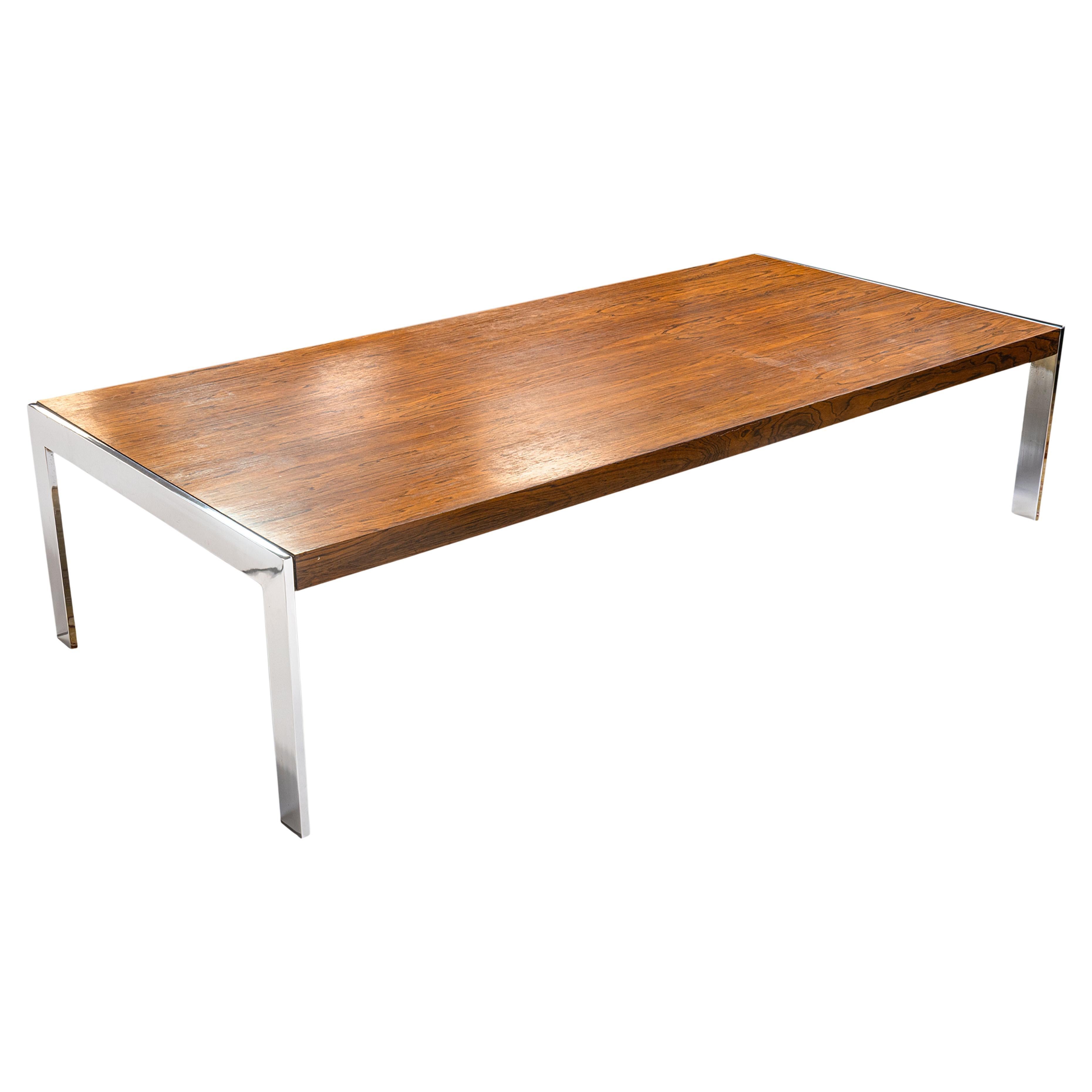 Vintage Milo Baughman Rosenholz und poliertem Chrom rechteckigen Couchtisch im Angebot