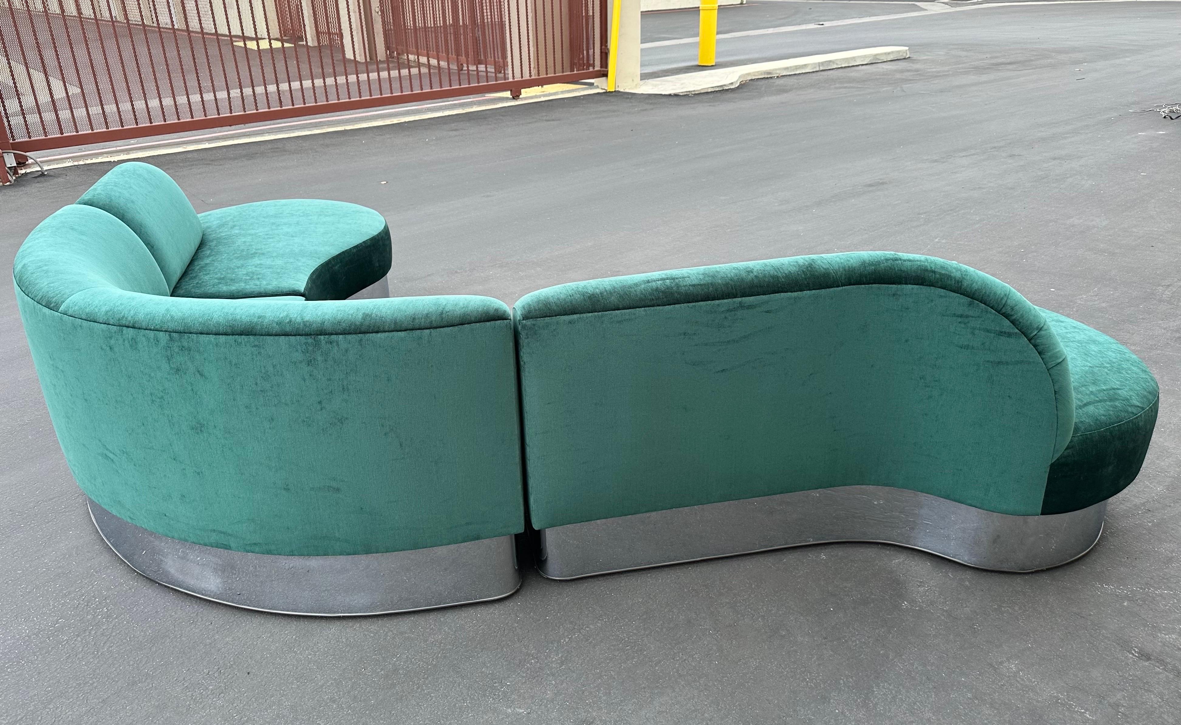 Vintage Milo Baughman Serpentine Three Pieces Sectional Sofa for Thayer Coggin For Sale 7