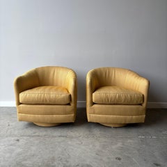 Vintage Milo Baughman Style Barrel Chairs, Pair