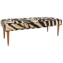 Vintage Milo Baughman Style Bench Restored in Patchwork Zebra Hide