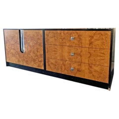 Vintage Milo Baughman Style Burl and Black Dresser or Credenza in Modern Design