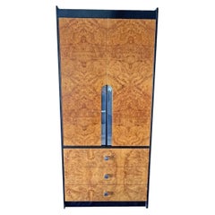 Vintage Milo Baughman Style Burl & Black Tall Dresser or Wardrobe Modern Design