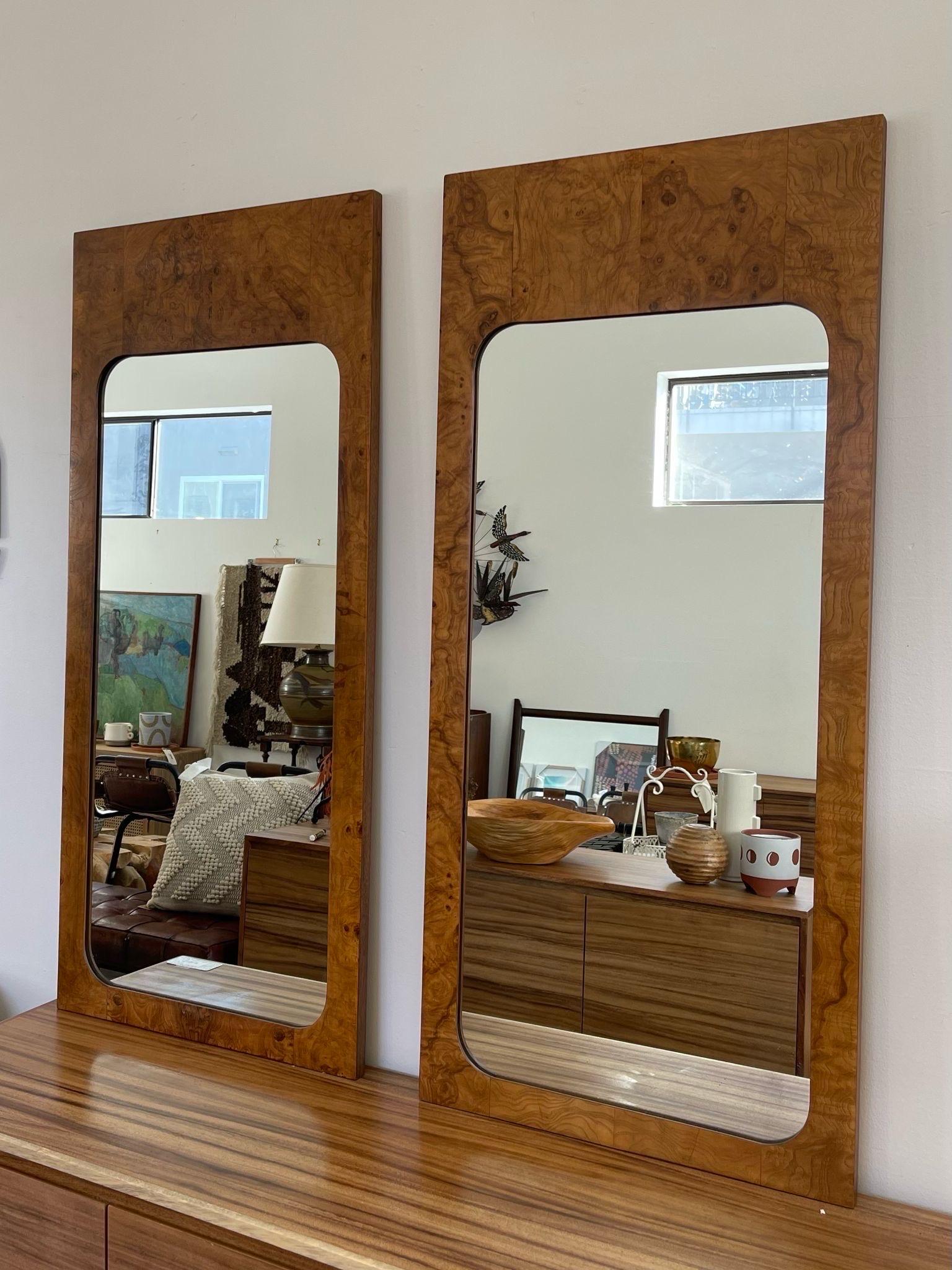 Mid Century Modern wall Mirror Pair. Circa 1970. Produced by Lane Furniture as part of their “Alpha” Collection. This is a Set priced individually on a separate Postings. Vintage Condition Consistent with Age as Pictured.

Dimensions. 21 1/4 W ; 1 D