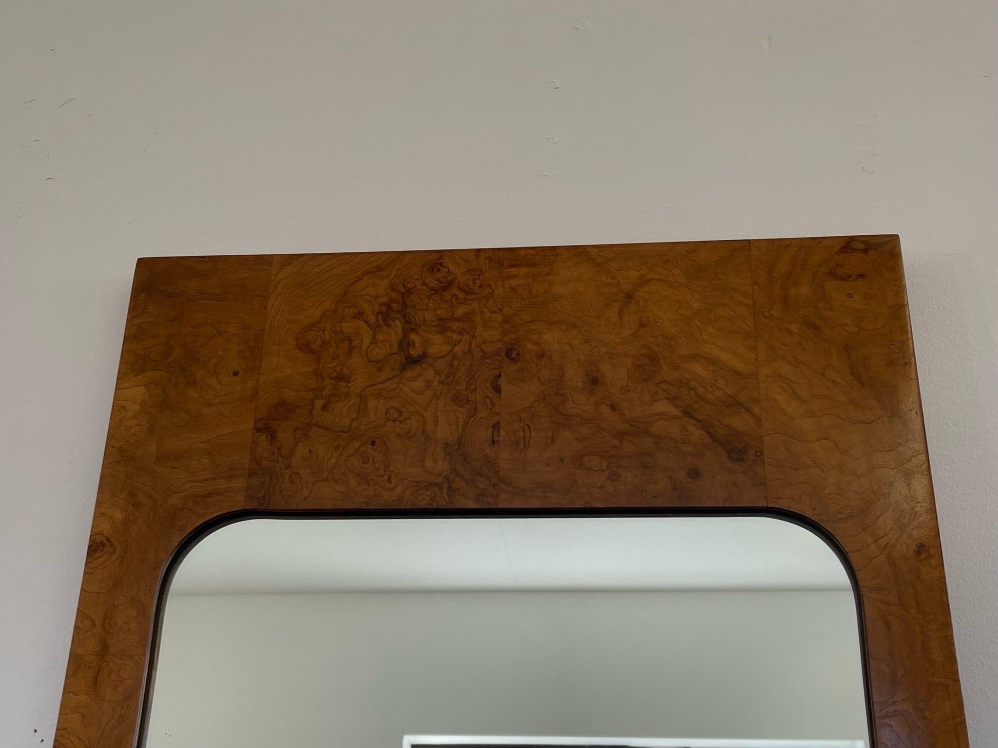 Late 20th Century Vintage Milo Baughman Style Burl Wood Framed Wall Mirror by Lane. For Sale