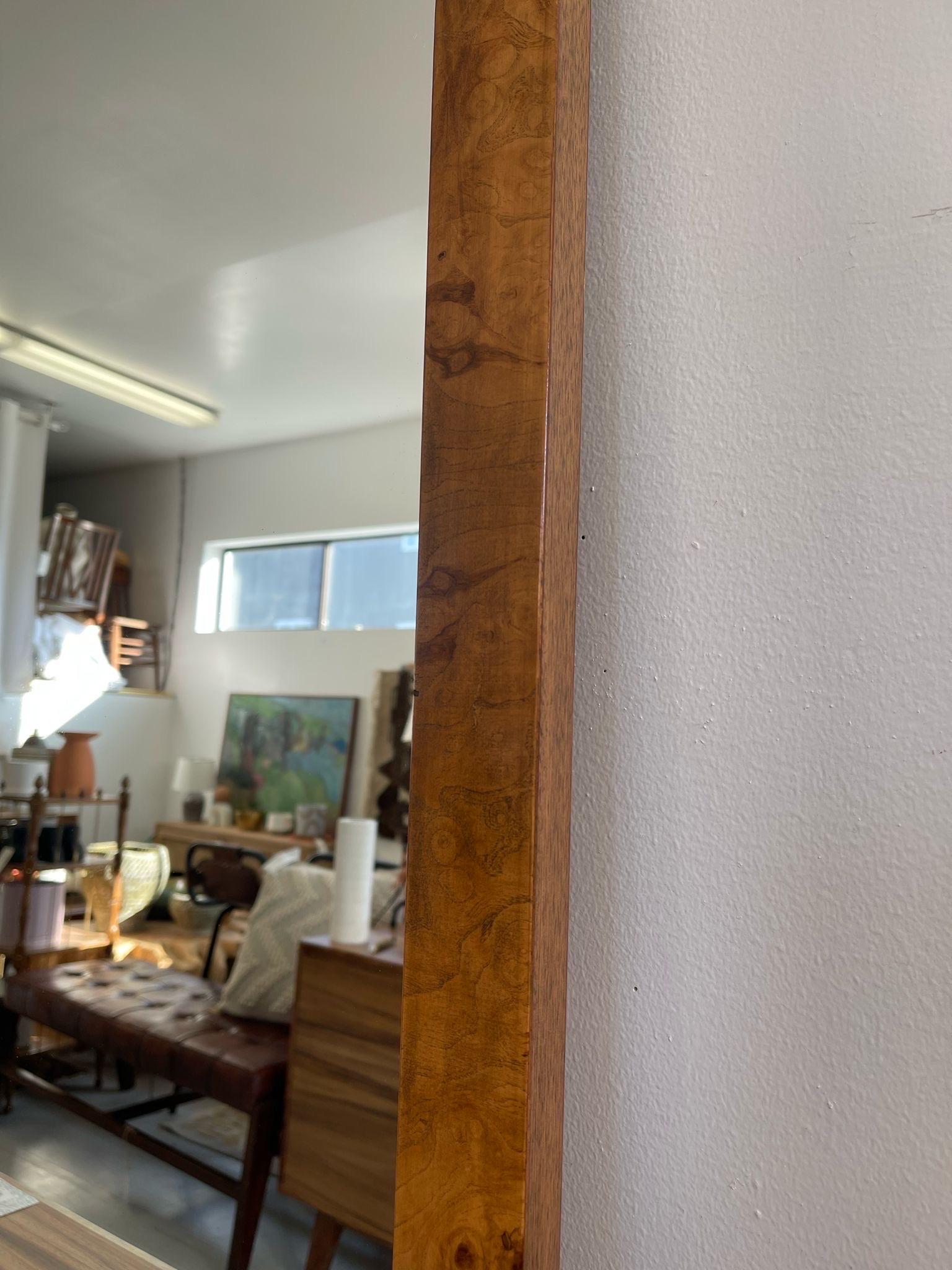 Vintage Milo Baughman Style Burl Wood Framed Wall Mirror by Lane. For Sale 1