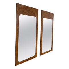 Vintage Milo Baughman Style Burl-Wood Framed Wall Mirror by Lane.