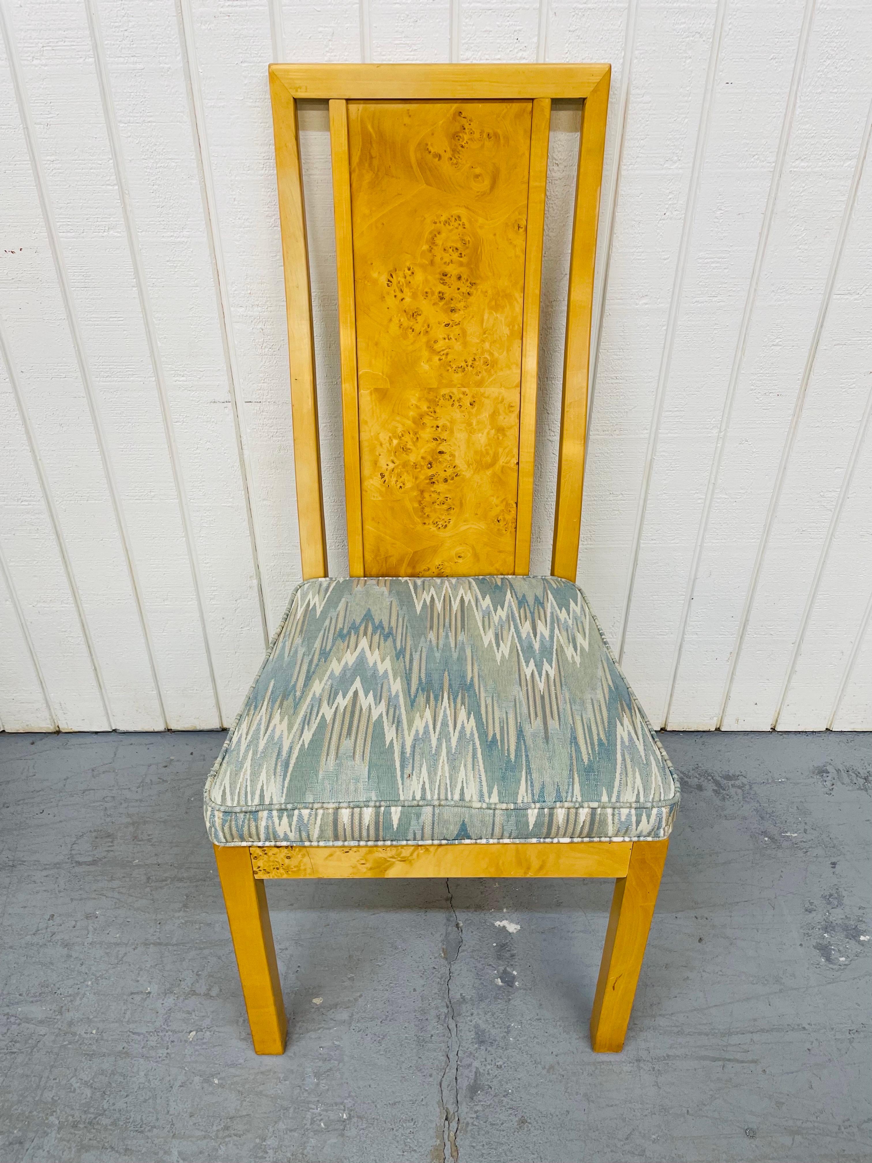 Mid-Century Modern Vintage Milo Baughman Style Burled Wood Dining Chairs