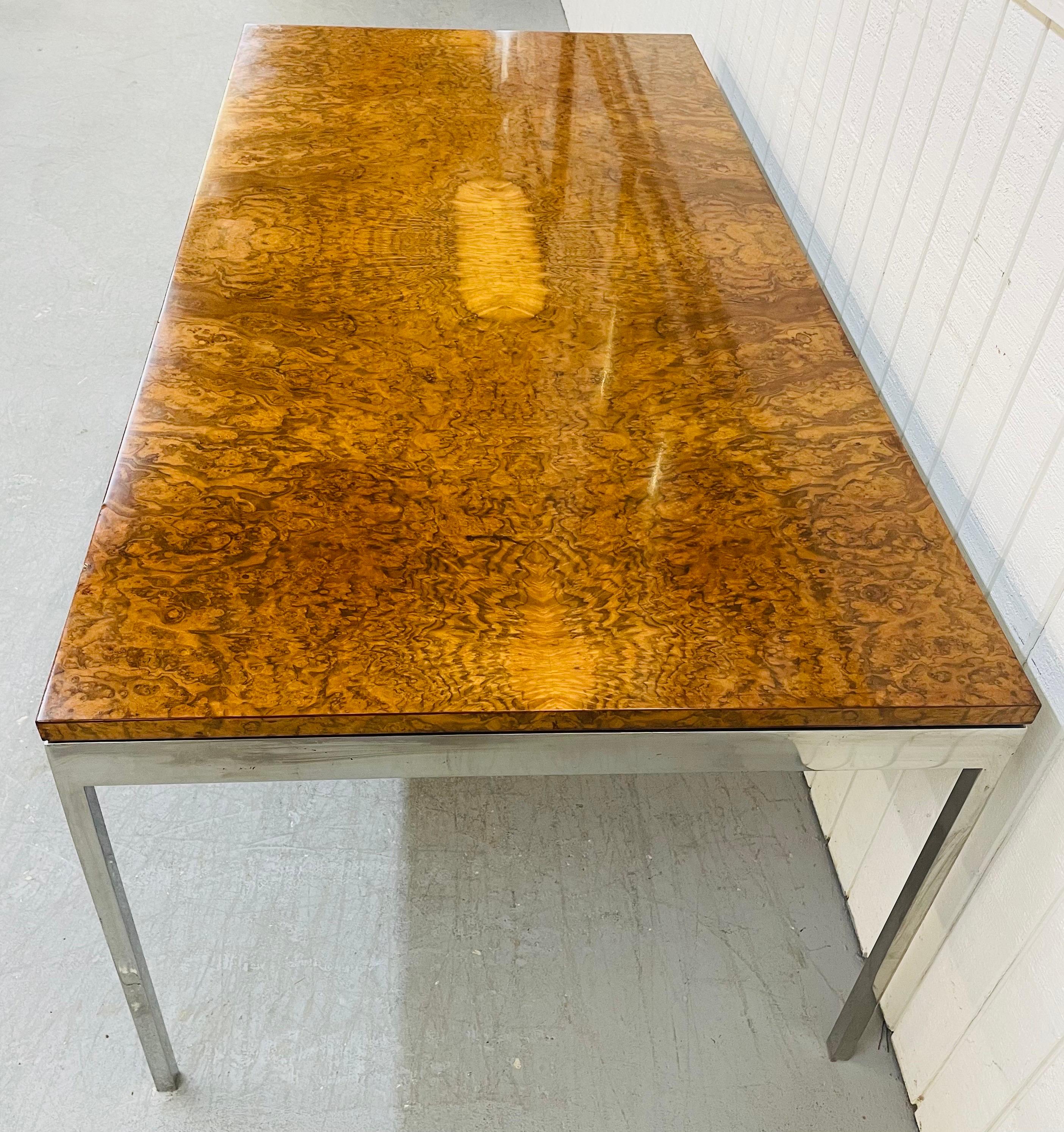 Post-Modern Vintage Milo Baughman Style Burled Wood Dining Table