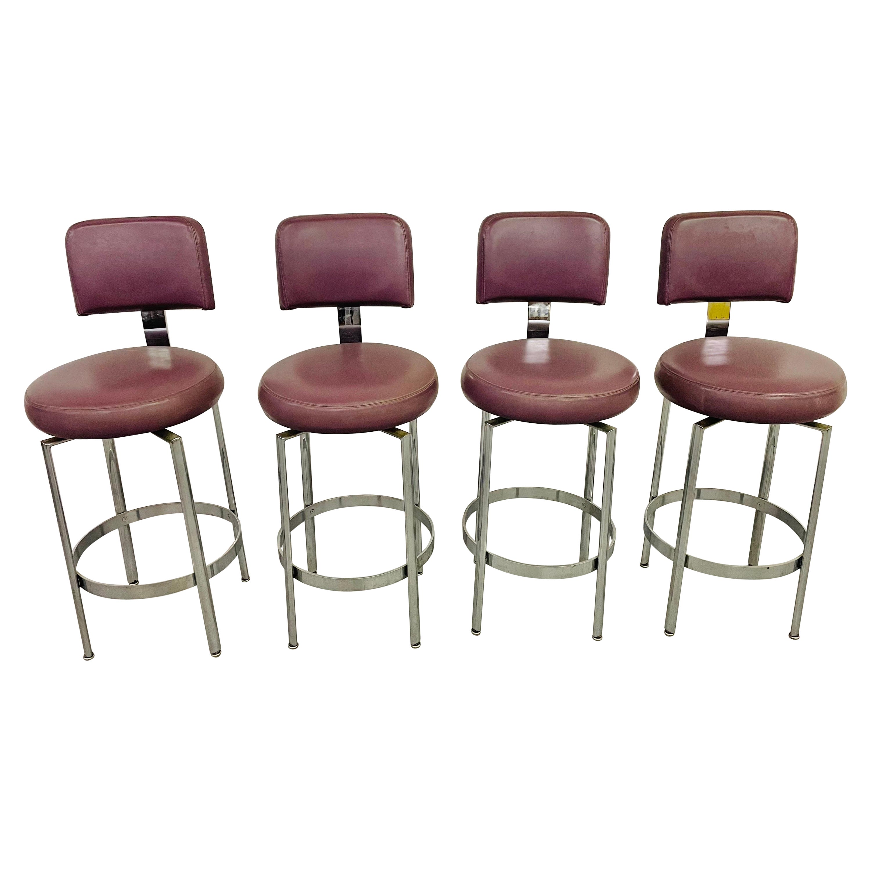 Vintage Milo Baughman Style Chrome Bar Stools - Set of 4
