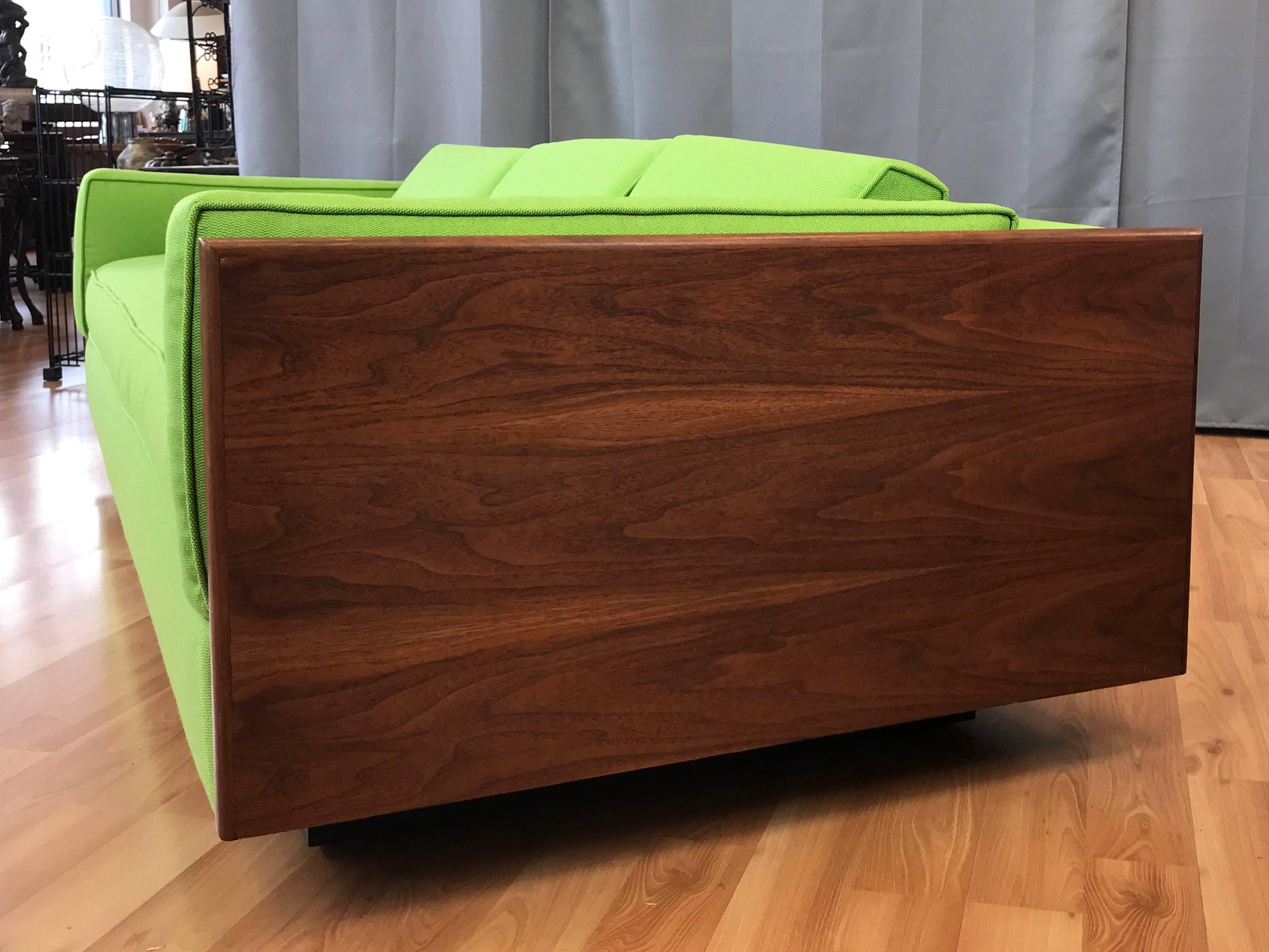 Vintage Milo Baughman-Style Expansive Walnut Case Sofa In Good Condition In San Francisco, CA