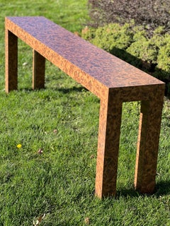 Vintage Milo Baughman Style Faux Burl Wood Laminated Parsons Console Table