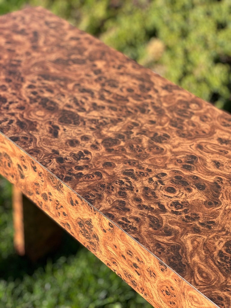 Vintage Milo Baughman Style Faux Burl Wood Laminated Parsons Console ...