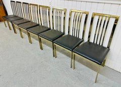 Vintage Milo Baughman Style Flat Bar Brass Dining Chairs - Set of 8