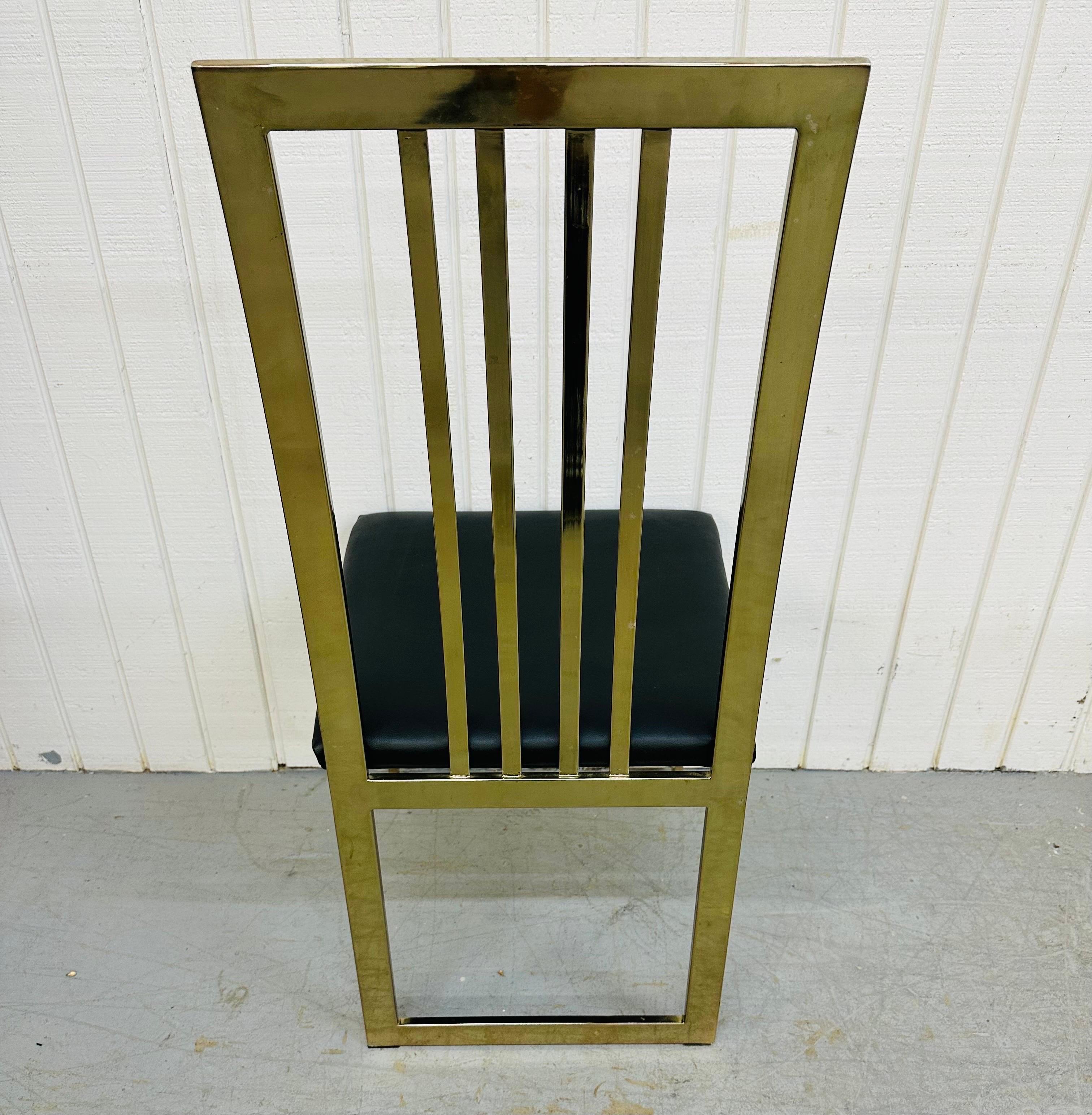 American Vintage Milo Baughman Style Flat Bar Brass Dining Chairs - Set of 8