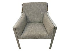 Vintage Milo Baughman Style Flat Bar Chrome Arm Chair