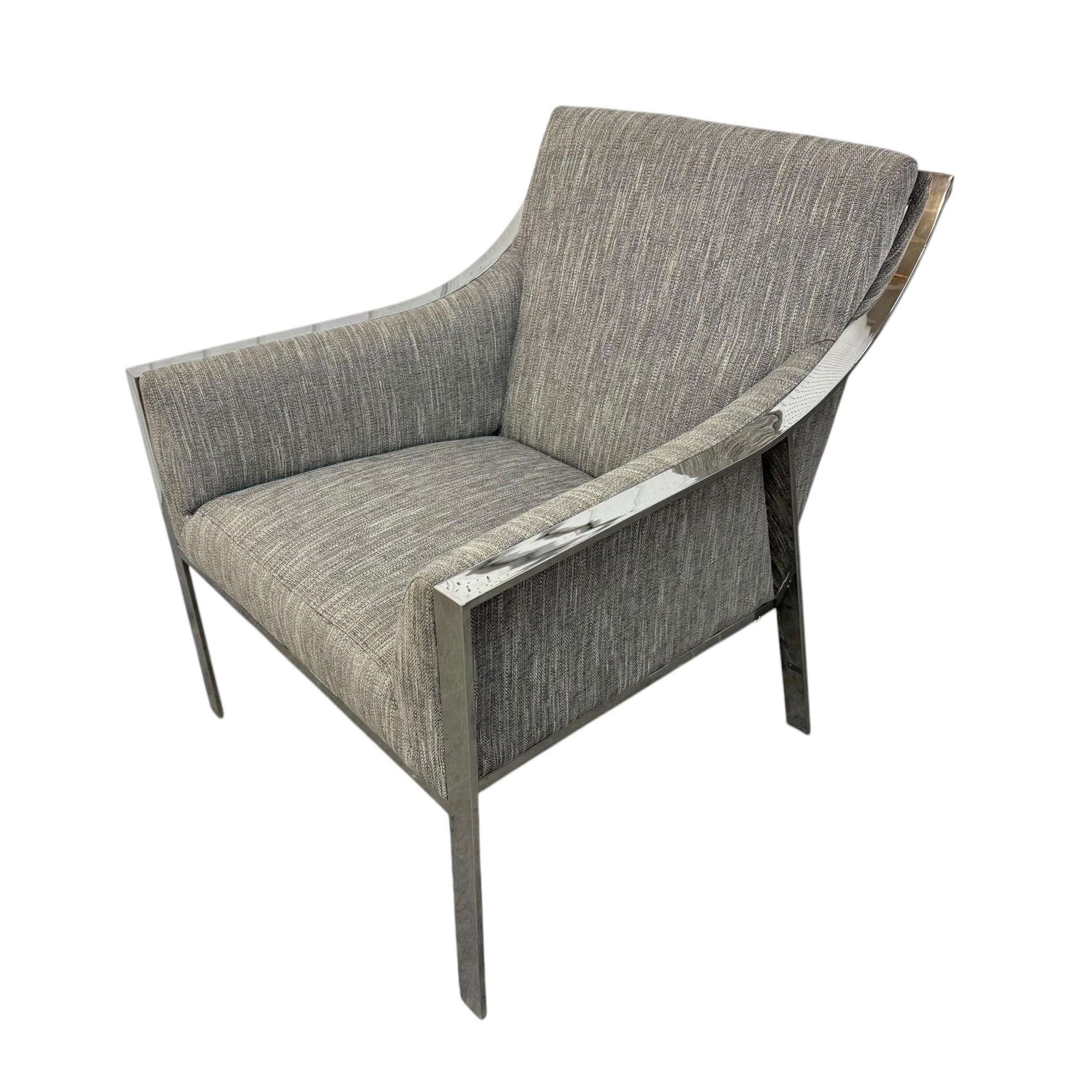 Vintage Milo Baughman Style Flat Bar Chrome Arm Chair For Sale