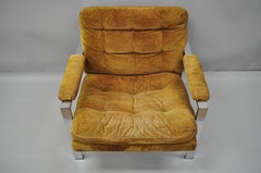 Vintage Milo Baughman Style Flat Bar Chrome Club Lounge Chair Sillón