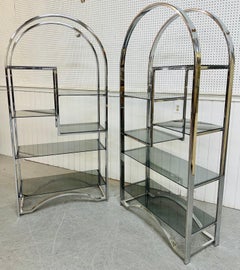 Vintage Milo Baughman Style Flat Bar Chrome Etageres - Set of 2