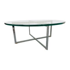 Vintage Milo Baughman Style Flat Bar Chrome Glass Top Coffee Table