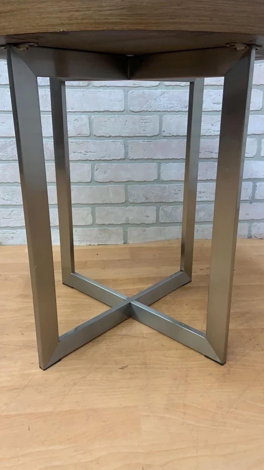 Modern Vintage Milo Baughman Style Round Teak and Chrome Side/End Table For Sale