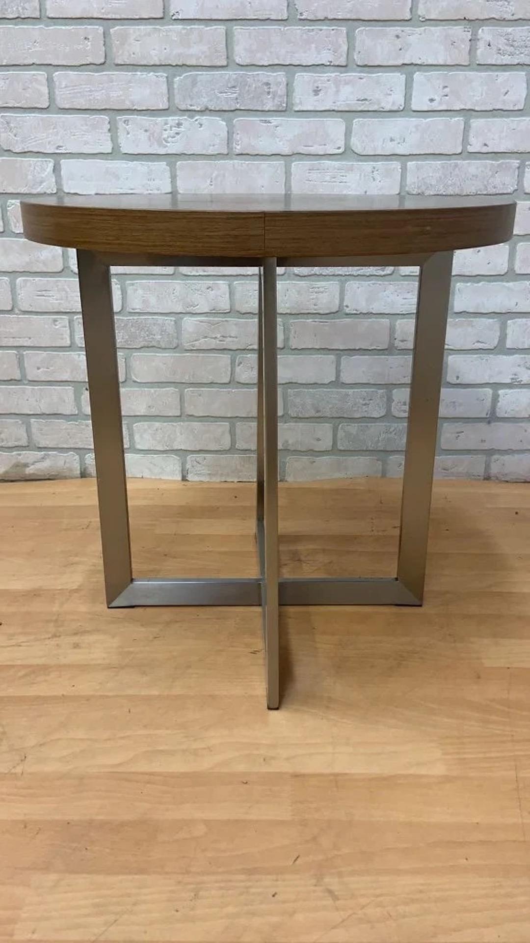 Vintage Milo Baughman Style Round Teak and Chrome Side/End Table In Good Condition For Sale In Chicago, IL