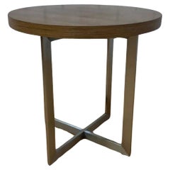 Vintage Milo Baughman Stil Runde Teak und Chrom Side / End Tabelle
